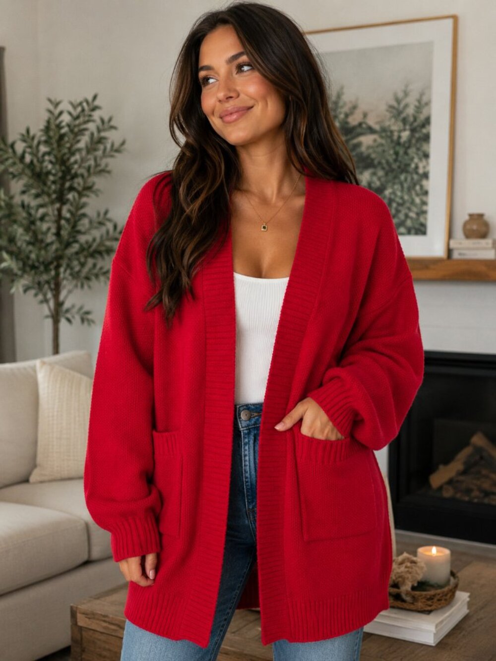 Altar’d State Sweater Holiday Red Cozy Cardigan Duster Sweatercoat Large
